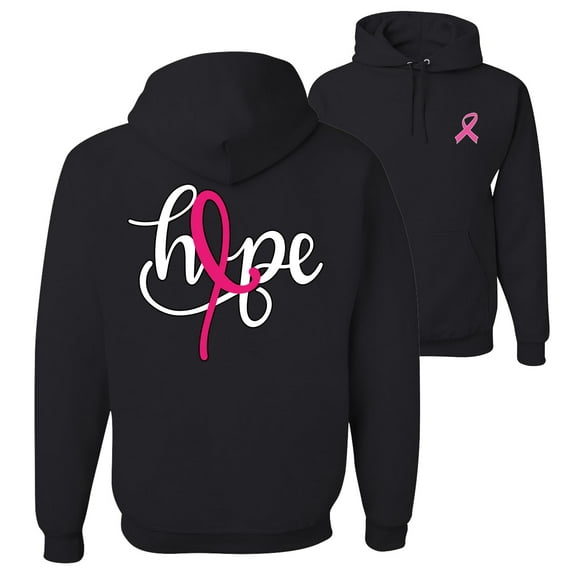 Wild Bobby, Hope Breast Cancer Ribbon, Breast Cancer Awareness, Front and Back Unisex Graphic Hoodie Sweatshirt, Black, Small