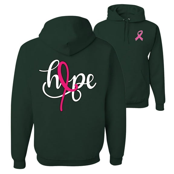 Wild Bobby, Hope Breast Cancer Ribbon, Breast Cancer Awareness, Front and Back Unisex Graphic Hoodie Sweatshirt, Forest Green, XX-Large