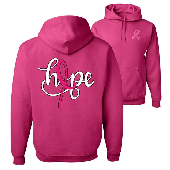 Wild Bobby, Hope Breast Cancer Ribbon, Breast Cancer Awareness, Front and Back Unisex Graphic Hoodie Sweatshirt, Fuschia, Medium