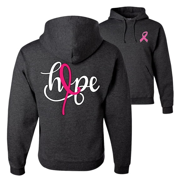 Wild Bobby, Hope Breast Cancer Ribbon, Breast Cancer Awareness, Front and Back Unisex Graphic Hoodie Sweatshirt, Heather Black, Small