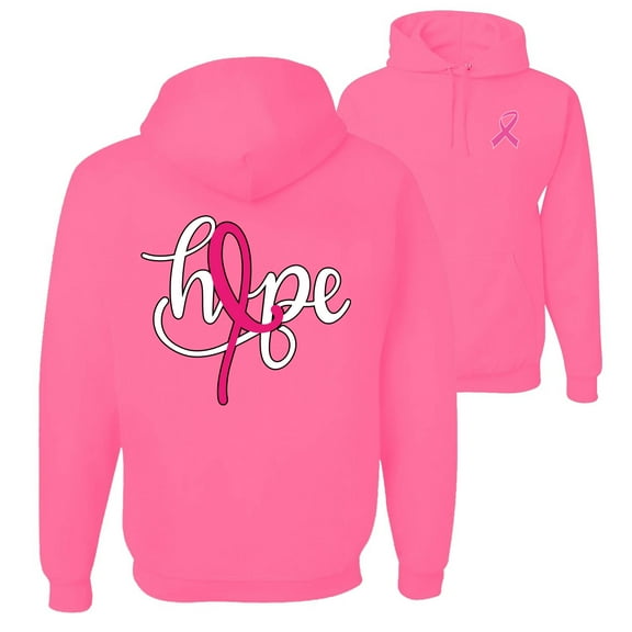 Wild Bobby, Hope Breast Cancer Ribbon, Breast Cancer Awareness, Front and Back Unisex Graphic Hoodie Sweatshirt, Neon Pink, XX-Large