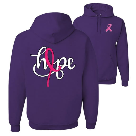 Wild Bobby, Hope Breast Cancer Ribbon, Breast Cancer Awareness, Front and Back Unisex Graphic Hoodie Sweatshirt, Purple, Medium