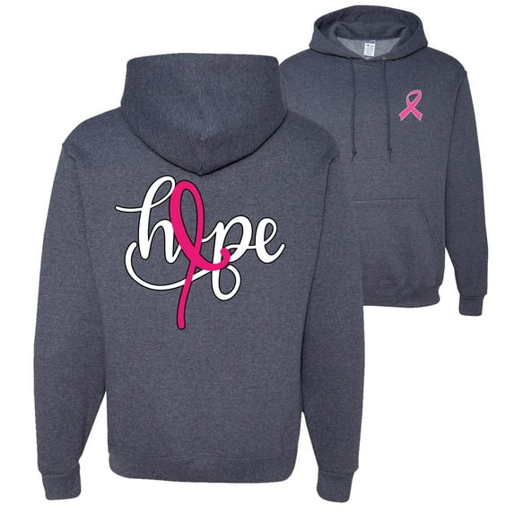 Wild Bobby, Hope Breast Cancer Ribbon, Breast Cancer Awareness, Front and Back Unisex Graphic Hoodie Sweatshirt, Vintage Heather Navy, Small