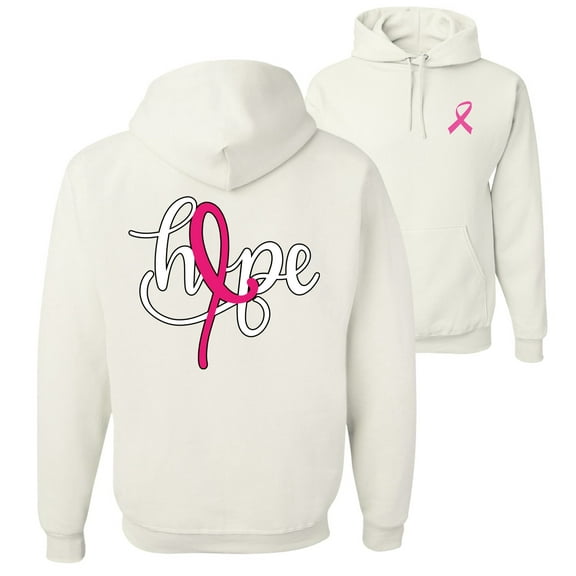 Wild Bobby, Hope Breast Cancer Ribbon, Breast Cancer Awareness, Front and Back Unisex Graphic Hoodie Sweatshirt, White, XX-Large