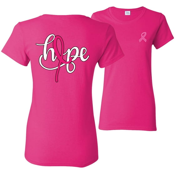 Wild Bobby, Hope Breast Cancer Ribbon, Breast Cancer Awareness, Front and Back Women Graphic Tees, Fuschia, X-Large