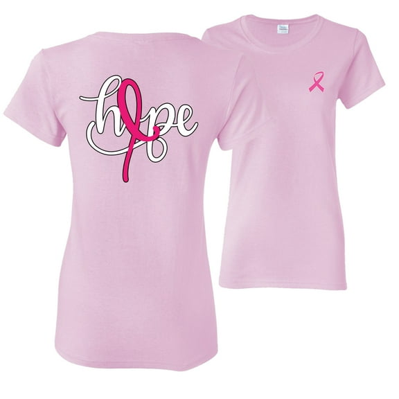 Wild Bobby, Hope Breast Cancer Ribbon, Breast Cancer Awareness, Front and Back Women Graphic Tees, Light Pink, 3X-Large
