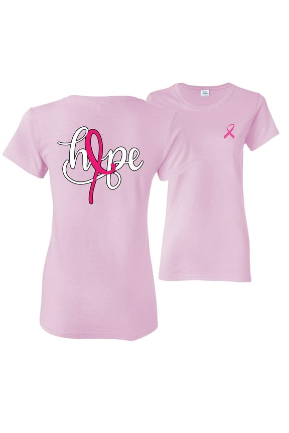 , Hope Breast Cancer Ribbon, Breast Cancer Awareness, Front and Back Women Graphic Tees, Light Pink, 3X-Large