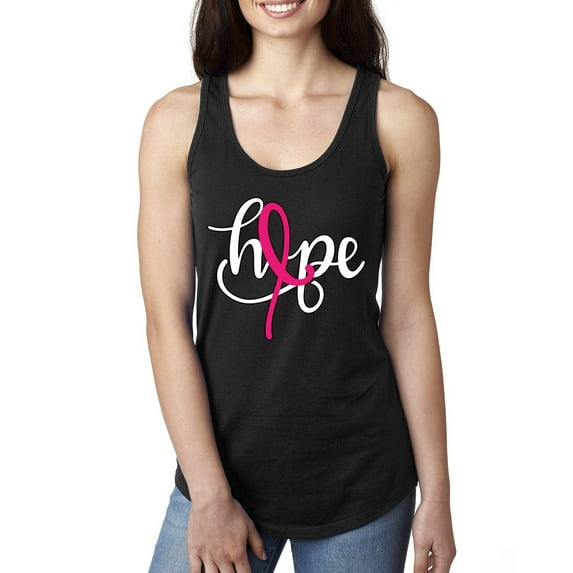 Wild Bobby, Hope Breast Cancer Ribbon Breast Cancer Awareness Women Racerback Tank Top, Black, Small