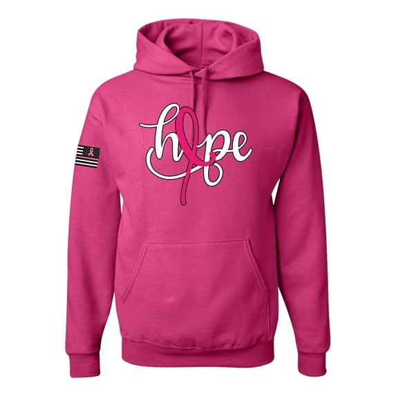 Wild Bobby, Hope Breast Cancer Ribbon USA Flag Sleeve Breast Cancer Awareness Unisex Hoodie Sweatshirt, Fuschia, Medium