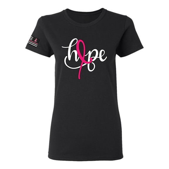 Wild Bobby Hope Breast Cancer Ribbon USA Flag Sleeve Breast Cancer Awareness Women Tee, Black, Small