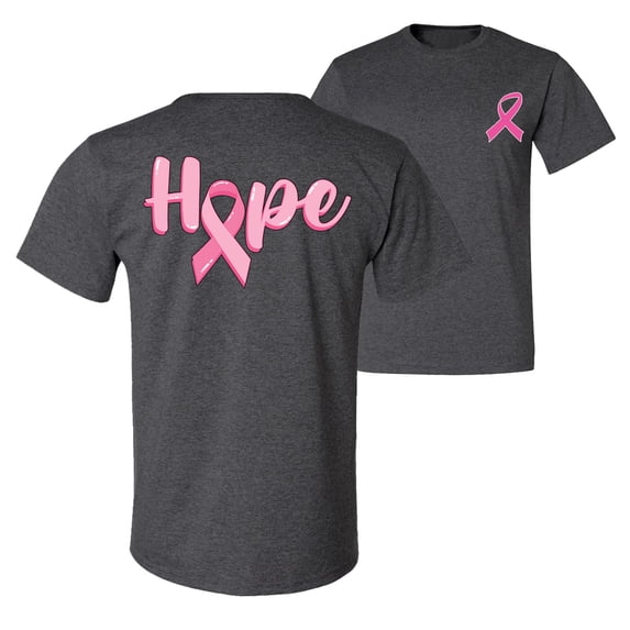 Wild Bobby, Hope Pink Ribbon Support Brave Fight, Breast Cancer Awareness, Front and Back Men Graphic Tee, Heather Black, 5X-Large