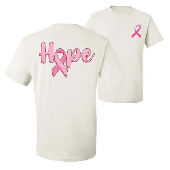 Wild Bobby, Hope Pink Ribbon Support Brave Fight, Breast Cancer Awareness, Front and Back Men Graphic Tee, White, 5X-Large