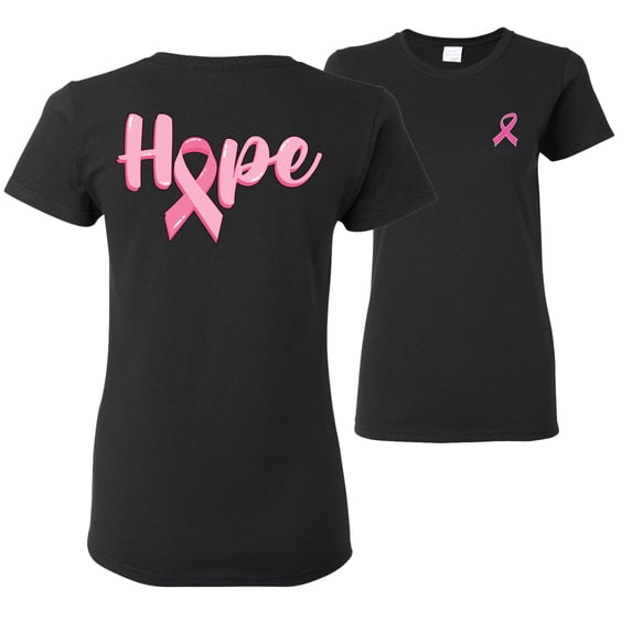 Wild Bobby Breast Cancer Awareness Hope Pink Ribbon Support Brave Fight Front and Back Women Tee, Black, XX-Large