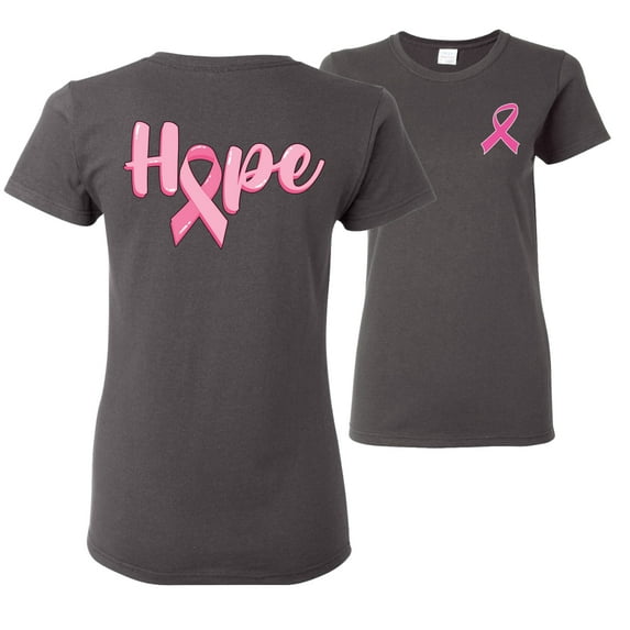 Wild Bobby, Hope Pink Ribbon Support Brave Fight, Breast Cancer Awareness, Front and Back Women Graphic Tee, Charcoal, 3X-Large