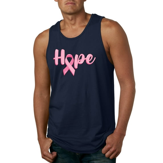 Wild Bobby, Hope Pink Ribbon Support Brave Fight, Breast Cancer Awareness, Men Graphic Tank Top, Navy, Small