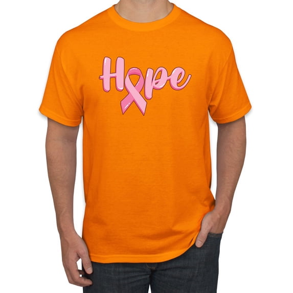 Wild Bobby, Hope Pink Ribbon Support Brave Fight, Breast Cancer Awareness, Men Graphic Tee, Orange, 5X-Large