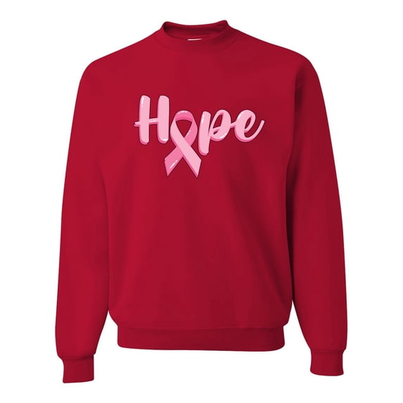 Wild Bobby, Hope Pink Ribbon Support Brave Fight, Breast Cancer Awareness, Unisex Crewneck Graphic Sweatshirt, Red, Small