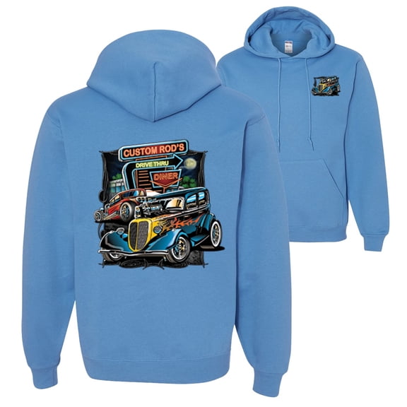 Wild Bobby,Hot Custom Rods Drive Thru Diner Cars and Trucks Front and Back Unisex Graphic Hoodie Sweatshirt, California Blue, 2XL