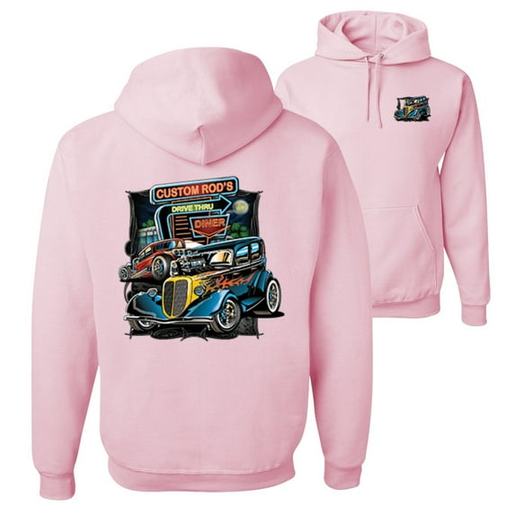 Wild Bobby,Hot Custom Rods Drive Thru Diner Cars and Trucks Front and Back Unisex Graphic Hoodie Sweatshirt, Light Pink, 3XL