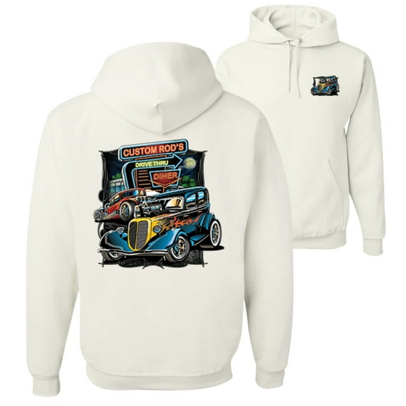 Wild Bobby,Hot Custom Rods Drive Thru Diner Cars and Trucks Front and Back Unisex Graphic Hoodie Sweatshirt, White, 3XL