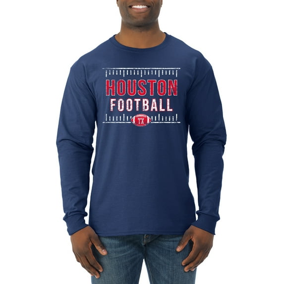 Wild Bobby Houston HOU Hometown City Football Fan Pride Sports Men's Long Sleeve T-Shirt, Navy, Small