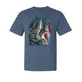 thumbnail image 1 of Wild Bobby, Howling Wolves into The Night Sky with Stars and Stripes, Animal Lover, Garment-Dyed Washed Look Short Sleeve T-Shirt, Navy, 2XL, 1 of 3