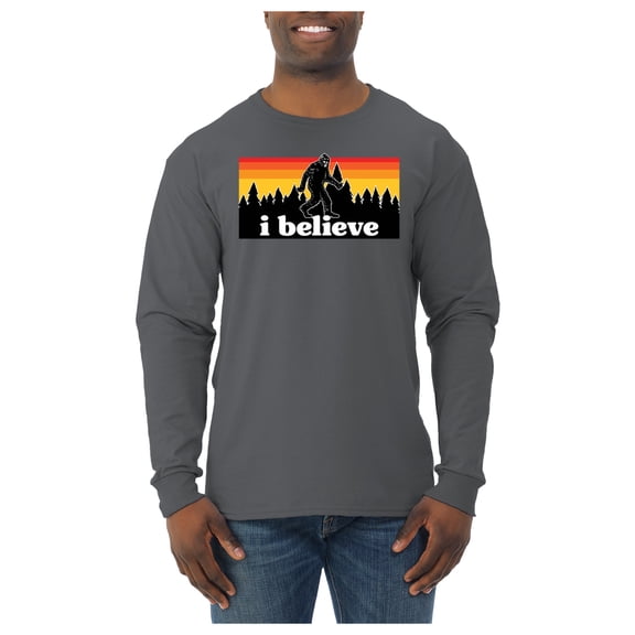 Wild Bobby I Believe Funny Retro Bigfoot Sasquatch Conspiracy Outdoor Hiking - Pop Culture Men Long Sleeve Shirt