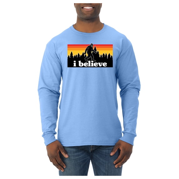 Wild Bobby I Believe Funny Retro Bigfoot Sasquatch Conspiracy Outdoor Hiking - Pop Culture Men Long Sleeve Shirt