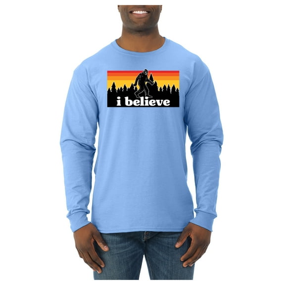 Wild Bobby I Believe Funny Retro Bigfoot Sasquatch Conspiracy Outdoor Hiking - Pop Culture Men Long Sleeve Shirt