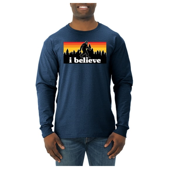 Wild Bobby I Believe Funny Retro Bigfoot Sasquatch Conspiracy Outdoor Hiking - Pop Culture Men Long Sleeve Shirt
