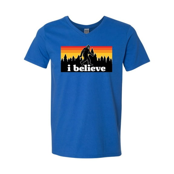 Wild Bobby I Believe Funny Retro Bigfoot Sasquatch Conspiracy Outdoor Hiking - Pop Culture Mens V-Neck T-Shirt