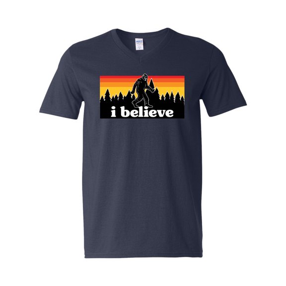 Wild Bobby I Believe Funny Retro Bigfoot Sasquatch Conspiracy Outdoor Hiking - Pop Culture Mens V-Neck T-Shirt