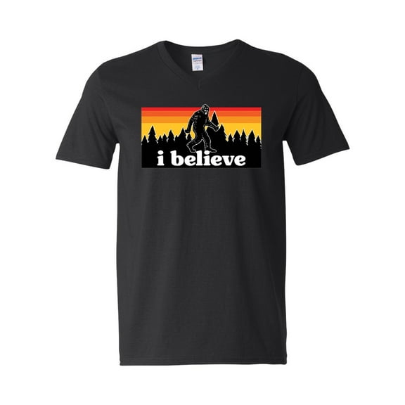 Wild Bobby I Believe Funny Retro Bigfoot Sasquatch Conspiracy Outdoor Hiking - Pop Culture Mens V-Neck T-Shirt