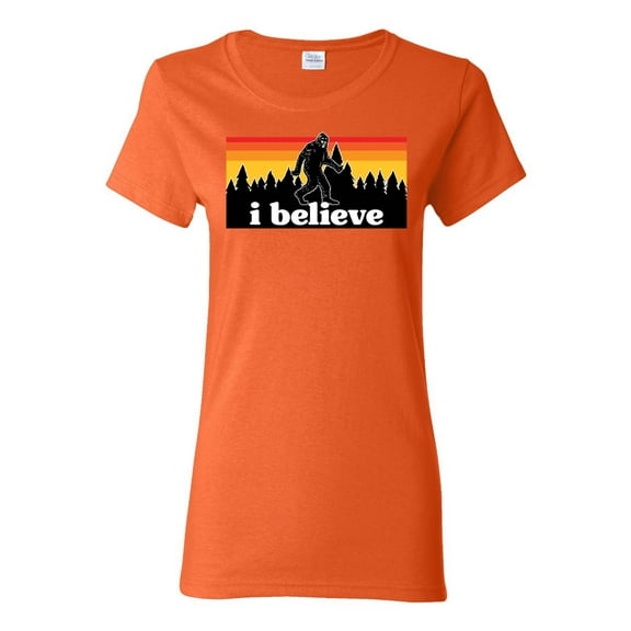 Wild Bobby I Believe Funny Retro Bigfoot Sasquatch Conspiracy Outdoor Hiking - Pop Culture Women Graphic Tee