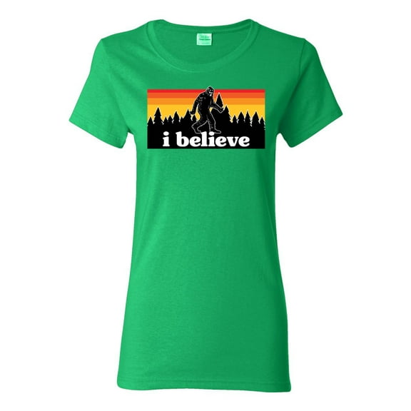 Wild Bobby I Believe Funny Retro Bigfoot Sasquatch Conspiracy Outdoor Hiking - Pop Culture Women Graphic Tee