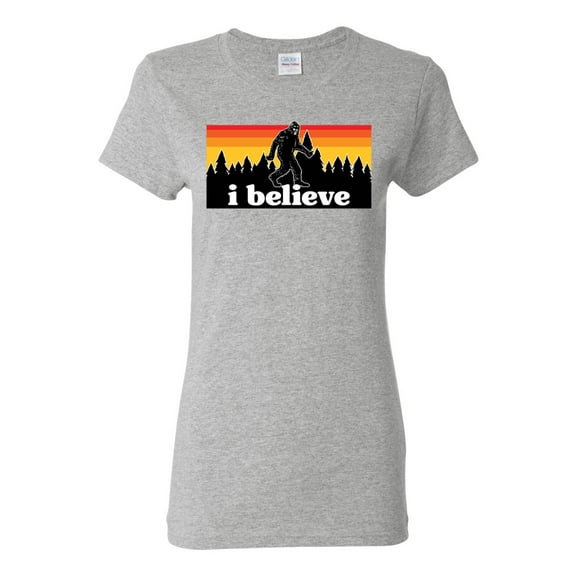 Wild Bobby I Believe Funny Retro Bigfoot Sasquatch Conspiracy Outdoor Hiking - Pop Culture Women Graphic Tee