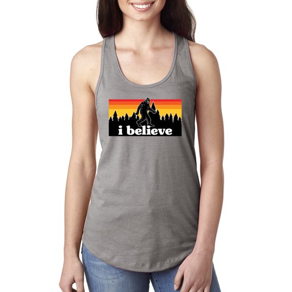 Wild Bobby I Believe Funny Retro Bigfoot Sasquatch Conspiracy Outdoor Hiking - Pop Culture Women Racerback Tank Top