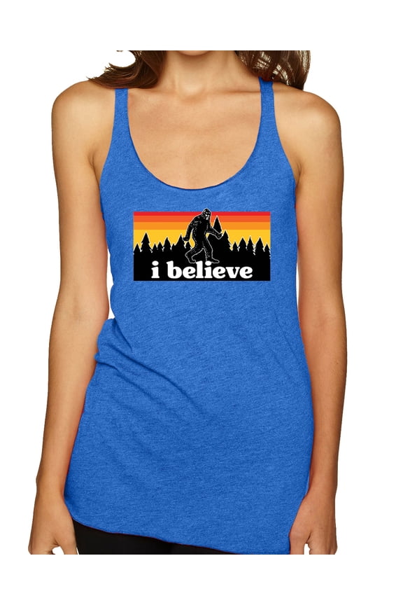 I Believe Funny Retro Bigfoot Sasquatch Conspiracy Outdoor Hiking - Pop Culture Women Tri-Blend Racerback Tank Top