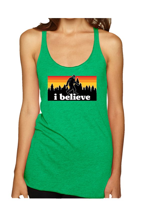 I Believe Funny Retro Bigfoot Sasquatch Conspiracy Outdoor Hiking - Pop Culture Women Tri-Blend Racerback Tank Top