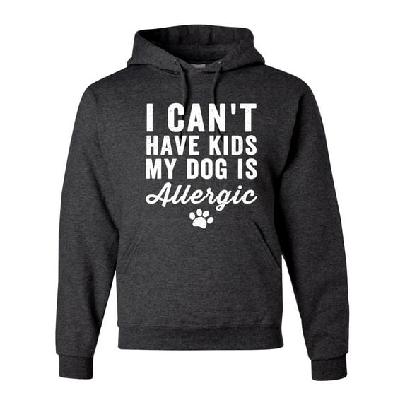Wild Bobby, I Can't Have Kids My Dog is Allergic Funny, Dog Lover, Unisex Graphic Hoodie Sweatshirt, Heather Black, Large