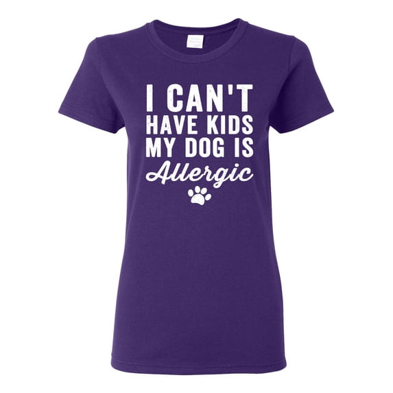 Wild Bobby, I Can't Have Kids My Dog is Allergic Funny, Dog Lover, Women Graphic Tee, Purple, 3X-Large