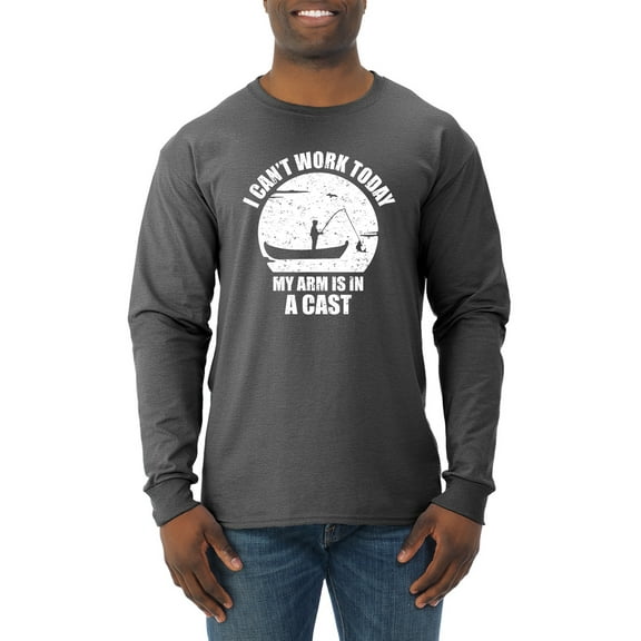 Wild Bobby,I Can't Work Today My Arm is in Cast, Father's Day, Men Long Sleeve Shirt, Heather Black, Medium