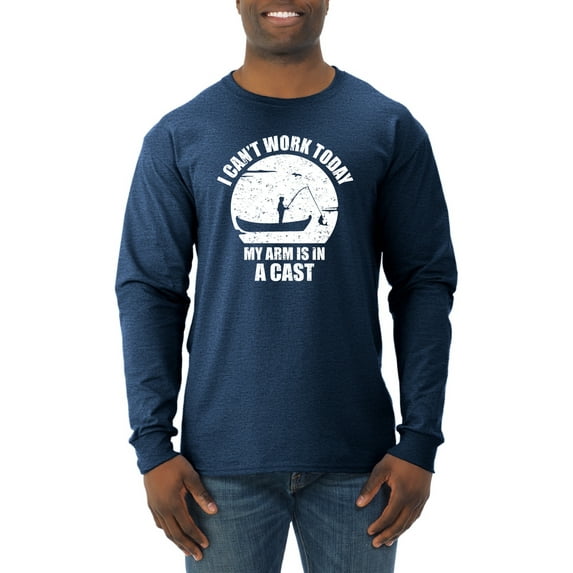 Wild Bobby,I Can't Work Today My Arm is in Cast, Father's Day, Men Long Sleeve Shirt, Vintage Heather Navy, 3XL