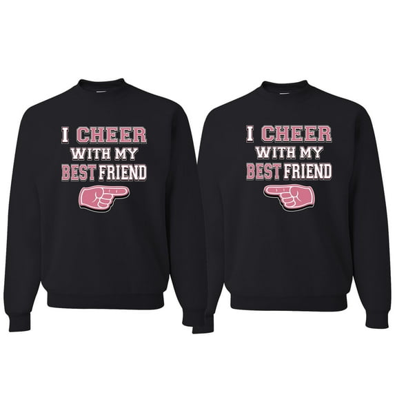 Wild Bobby, I Cheer With My Best Friend His/Her Couples/ Best Friends Matching Couples Crewneck Sweater, Black, Mens S-Womens S