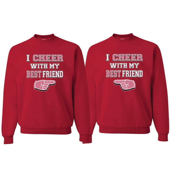 Wild Bobby, I Cheer With My Best Friend His/Her Couples/ Best Friends Matching Couples Crewneck Sweater, Red, Mens S-Womens XX-Large