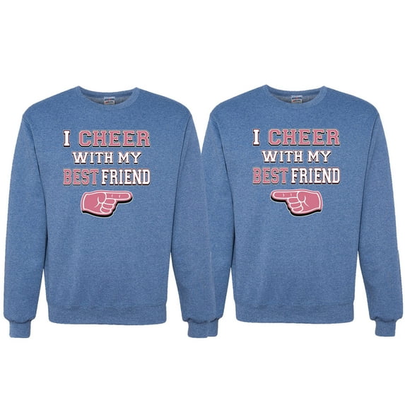 Wild Bobby, I Cheer With My Best Friend His/Her Couples/ Best Friends Matching Couples Crewneck Sweater, Vintage Heather Blue, Mens 3X-Large-Womens M