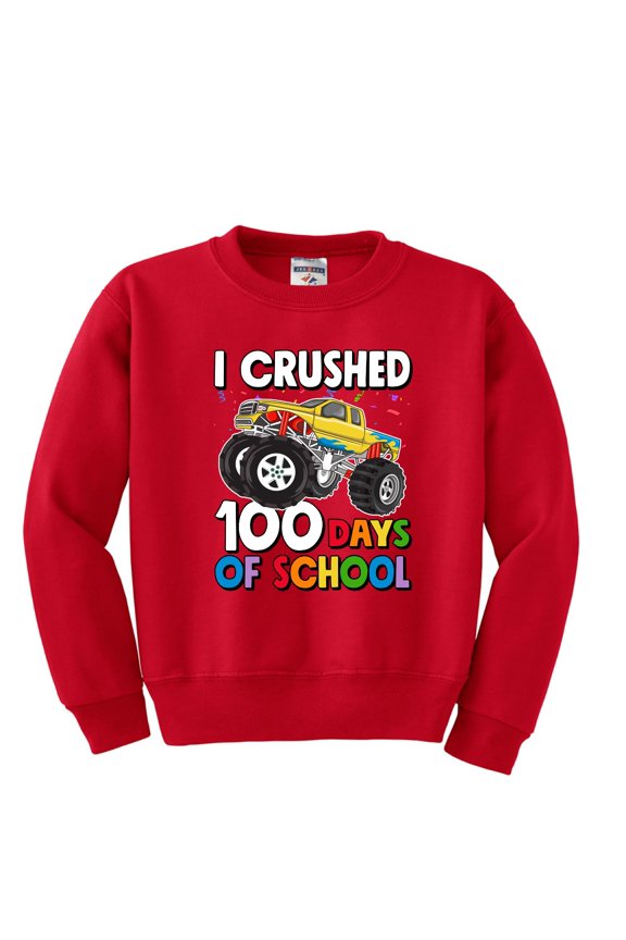 I Crushed 100 Days of School Monster Truck, 100 Days of School 2024 2025 Design for Kids Youth Boys Girls School Unisex Boys Girls Crewneck Graphic Sweatshirt