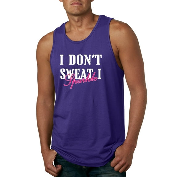 Wild Bobby, I Don't Sweat I Sparkle Glitter Fitness Print, Gym/Workout, Men Graphic Tank Top, Purple, Small
