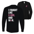 thumbnail image 1 of Wild Bobby I Fought Like A Girl and Won Breast Cancer Awareness Front and Back Mens Long Sleeve Shirt, Black, Small, 1 of 5