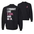 thumbnail image 1 of Wild Bobby I Fought Like A Girl and Won Breast Cancer Awareness Front and Back Unisex Crewneck Sweatshirt, Black, Small, 1 of 5